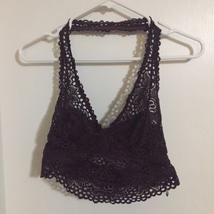 Purple lace halter bralette